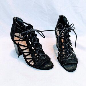 JustFab Black Lace Up Heel Sandals Size 8